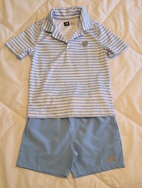 New Balance Light Blue & White Striped Kids Polo Set